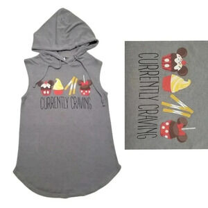 {Disney Parks} Currently Craving Snacks Print Grey Sleevesless Hooded Sweater